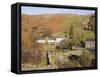 Old Stone Packhorse Bridge Over Watendlath Beck with Dry Stone Wall and Farm Buildings-Pearl Bucknall-Framed Stretched Canvas