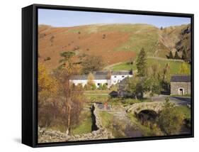 Old Stone Packhorse Bridge Over Watendlath Beck with Dry Stone Wall and Farm Buildings-Pearl Bucknall-Framed Stretched Canvas