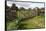 Old Stone Wall and Wooden Fence Keep in Sheep Living at Parco Archeologico Di Iloi, Italy, Oristano-Alida Latham-Framed Stretched Canvas