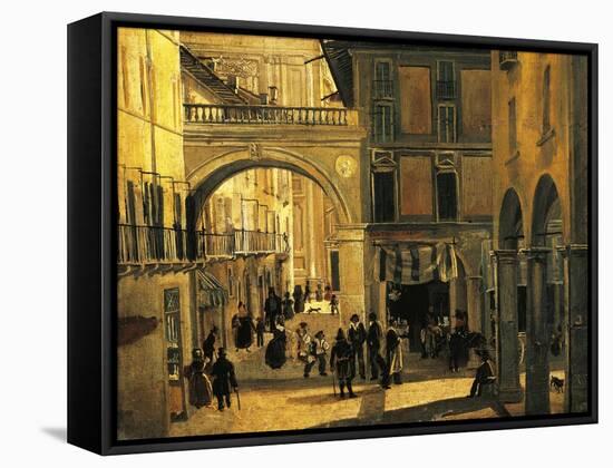 Old Street of Brescia-Angelo Inganni-Framed Stretched Canvas