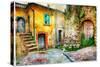 Old Streets of Medieval Villages of Italy, Artistic Picture-Maugli-l-Stretched Canvas