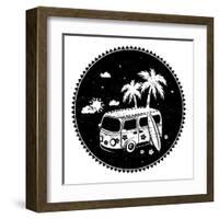 Old Style Bus with Palm Trees-transiastock-Framed Art Print