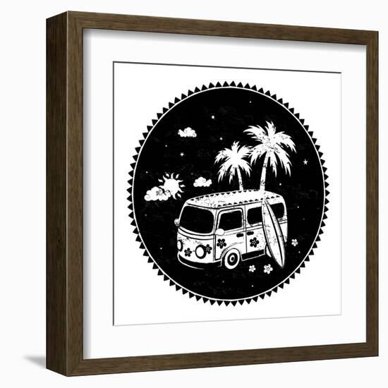 Old Style Bus with Palm Trees-transiastock-Framed Art Print