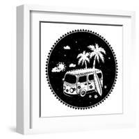 Old Style Bus with Palm Trees-transiastock-Framed Art Print