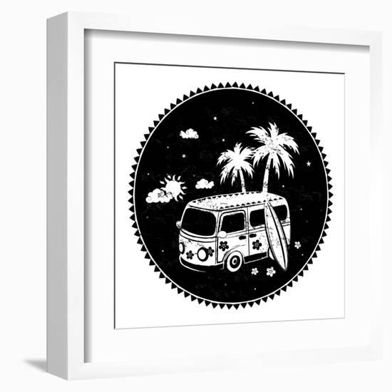 Old Style Bus with Palm Trees-transiastock-Framed Art Print