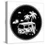 Old Style Bus with Palm Trees-transiastock-Stretched Canvas