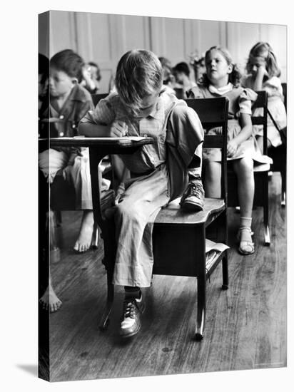 Old Style School Desk with Side Arm Table-J^ R^ Eyerman-Stretched Canvas