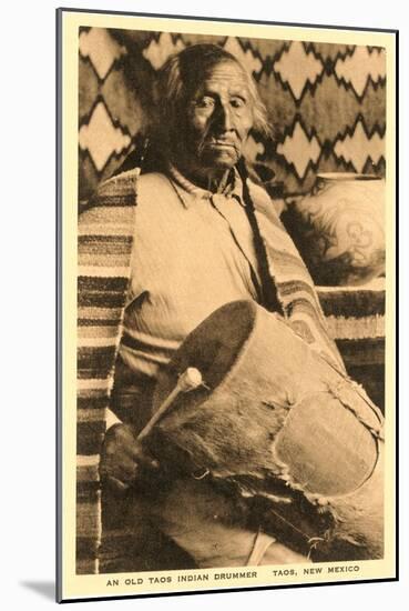 Old Taos Indian Drummer, New Mexico-null-Mounted Art Print