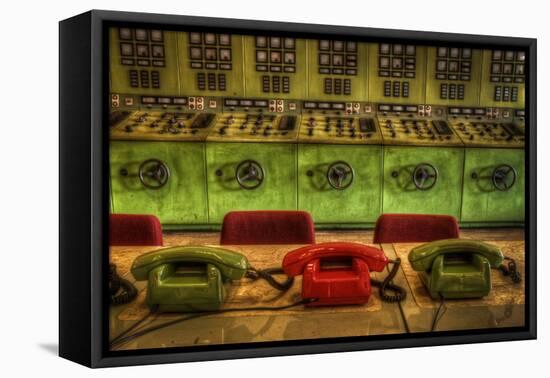 Old Telephones in Control Room-Nathan Wright-Framed Stretched Canvas