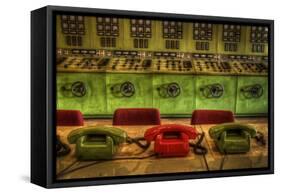 Old Telephones in Control Room-Nathan Wright-Framed Stretched Canvas