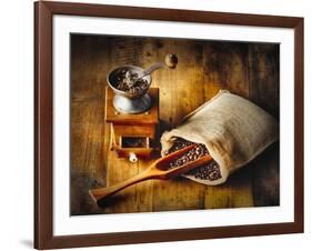 Old Time Coffee Mill With Whole Beans-George Oze-Framed Photographic Print