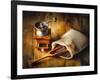 Old Time Coffee Mill With Whole Beans-George Oze-Framed Photographic Print