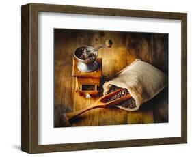 Old Time Coffee Mill With Whole Beans-George Oze-Framed Photographic Print