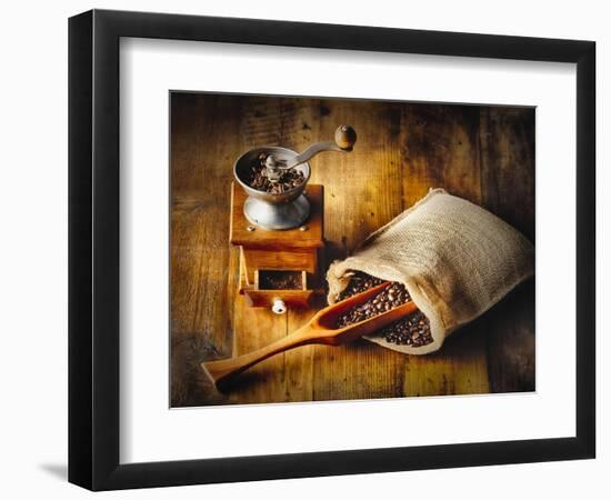 Old Time Coffee Mill With Whole Beans-George Oze-Framed Photographic Print