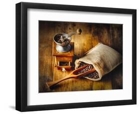 Old Time Coffee Mill With Whole Beans-George Oze-Framed Photographic Print