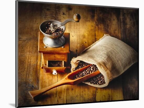 Old Time Coffee Mill With Whole Beans-George Oze-Mounted Photographic Print