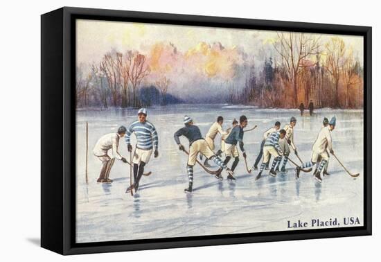 Old Time Hockey on Lake Placid, New York-null-Framed Stretched Canvas