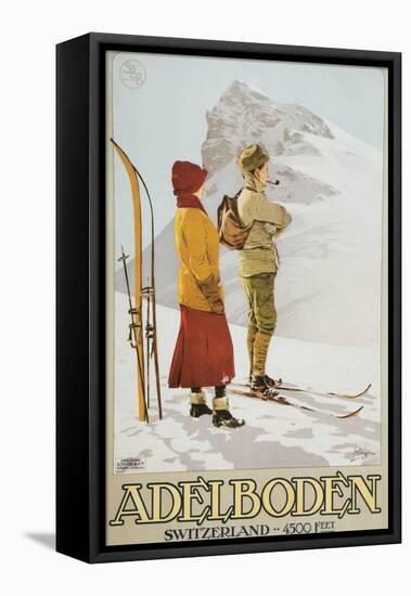 Old Time Skiers, Adelboden, Switzerland-null-Framed Stretched Canvas