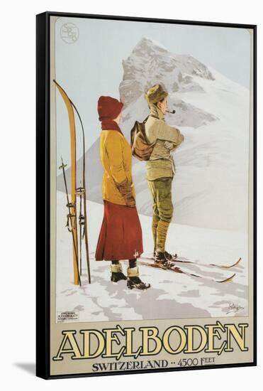 Old Time Skiers, Adelboden, Switzerland-null-Framed Stretched Canvas