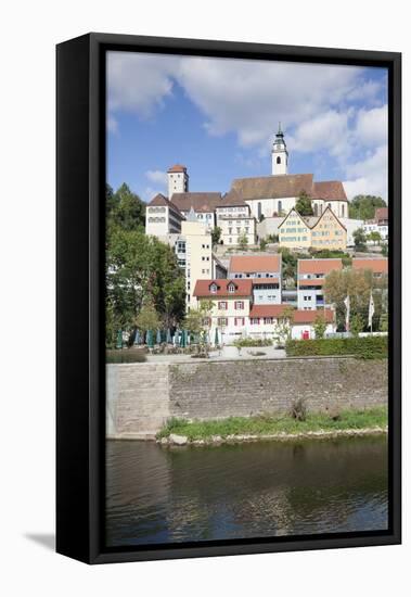 Old Towm with Dominican Monastery and Stiftskirche Heilig Kreuz Collegiate Church and Neckar River-Marcus Lange-Framed Stretched Canvas