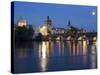 Old Town and Charles Bridge at Dusk, Prague, Czech Republic-Doug Pearson-Stretched Canvas