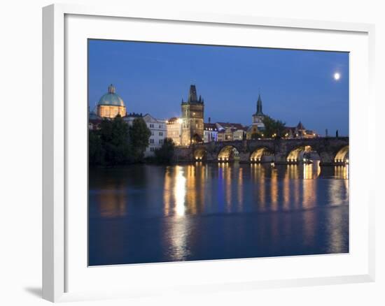 Old Town and Charles Bridge at Dusk, Prague, Czech Republic-Doug Pearson-Framed Photographic Print