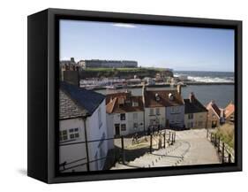 Old Town and River Esk Harbour from Steps on East Cliff, Whitby, North Yorkshire-Pearl Bucknall-Framed Stretched Canvas