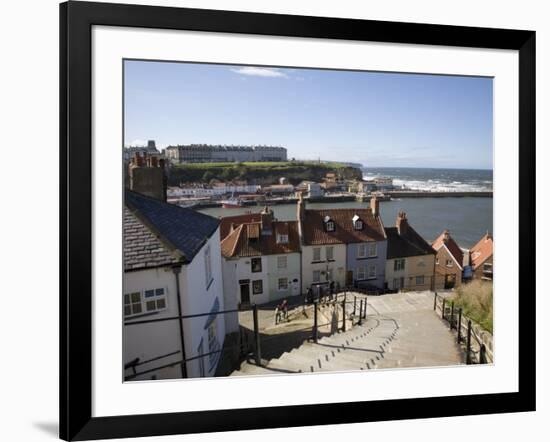 Old Town and River Esk Harbour from Steps on East Cliff, Whitby, North Yorkshire-Pearl Bucknall-Framed Photographic Print