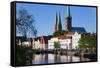 Old Town and River Trave at Lubeck, Schleswig-Holstein, Germany-Peter Adams-Framed Stretched Canvas