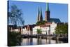 Old Town and River Trave at Lubeck, Schleswig-Holstein, Germany-Peter Adams-Stretched Canvas