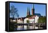 Old Town and River Trave at Lubeck, Schleswig-Holstein, Germany-Peter Adams-Framed Stretched Canvas