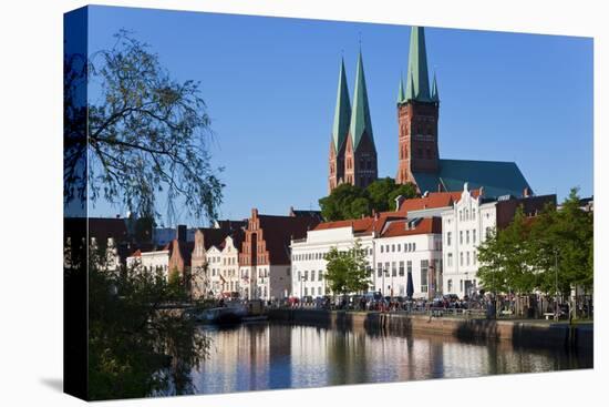 Old Town and River Trave at Lubeck, Schleswig-Holstein, Germany-Peter Adams-Stretched Canvas