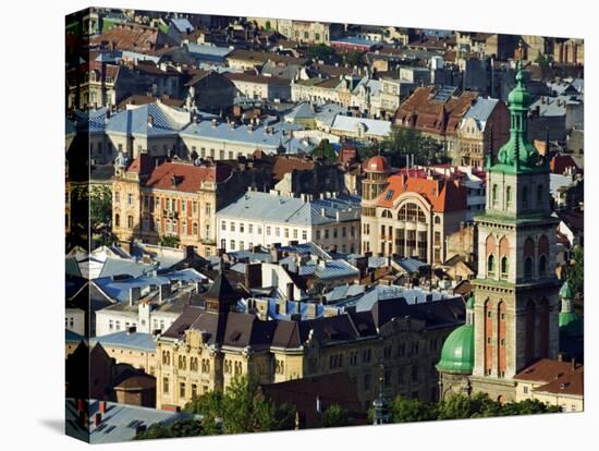 Old Town and the Virgin Marys Assumption Church Bell Tower, from Castle Hill, Lviv, Western Ukraine-Christian Kober-Stretched Canvas