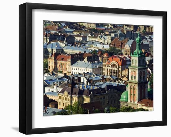 Old Town and the Virgin Marys Assumption Church Bell Tower, from Castle Hill, Lviv, Western Ukraine-Christian Kober-Framed Photographic Print