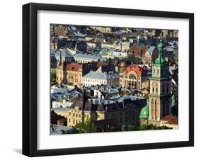 Old Town and the Virgin Marys Assumption Church Bell Tower, from Castle Hill, Lviv, Western Ukraine-Christian Kober-Framed Photographic Print