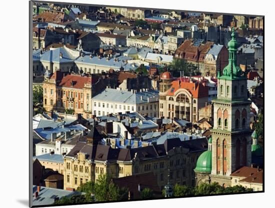 Old Town and the Virgin Marys Assumption Church Bell Tower, from Castle Hill, Lviv, Western Ukraine-Christian Kober-Mounted Photographic Print