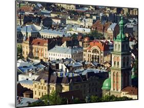 Old Town and the Virgin Marys Assumption Church Bell Tower, from Castle Hill, Lviv, Western Ukraine-Christian Kober-Mounted Photographic Print