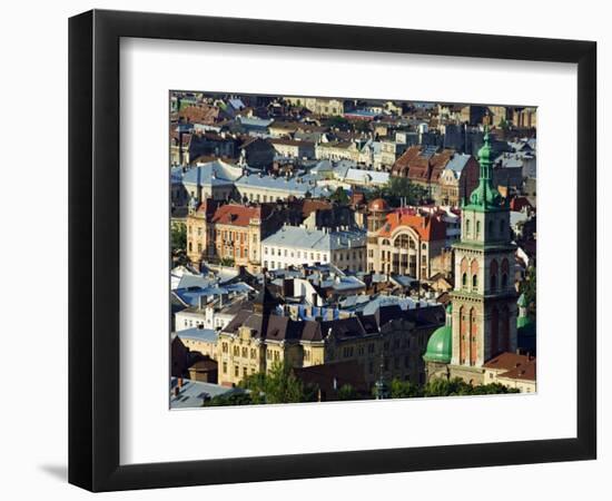 Old Town and the Virgin Marys Assumption Church Bell Tower, from Castle Hill, Lviv, Western Ukraine-Christian Kober-Framed Photographic Print