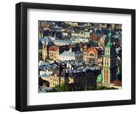 Old Town and the Virgin Marys Assumption Church Bell Tower, from Castle Hill, Lviv, Western Ukraine-Christian Kober-Framed Photographic Print