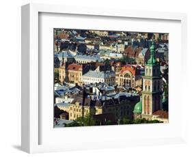 Old Town and the Virgin Marys Assumption Church Bell Tower, from Castle Hill, Lviv, Western Ukraine-Christian Kober-Framed Photographic Print