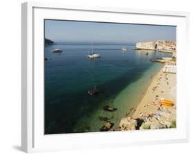 Old Town Beach and Harbour Area, Dubrovnik, Unesco World Heritage Site, Dalmatia, Croatia-Christian Kober-Framed Photographic Print