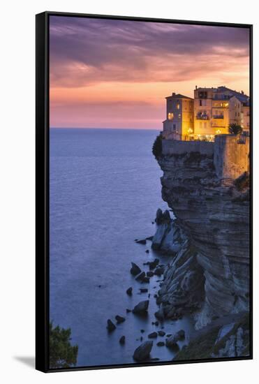 Old Town Buildings Perched on Cliff-Jon Hicks-Framed Stretched Canvas