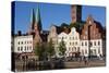 Old Town by River Trave at Lubeck, Schleswig-Holstein, Germany-Peter Adams-Stretched Canvas
