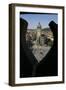 Old-Town Cityhall Tower Seen Through a Quatrefoil in the Stone Gothic Parapet of Týn Church's West-null-Framed Photographic Print