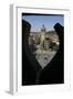 Old-Town Cityhall Tower Seen Through a Quatrefoil in the Stone Gothic Parapet of Týn Church's West-null-Framed Photographic Print