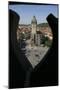 Old-Town Cityhall Tower Seen Through a Quatrefoil in the Stone Gothic Parapet of Týn Church's West-null-Mounted Photographic Print