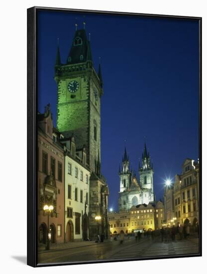 Old Town Hall and Gothic Tyn Church Illuminated at Night in the City of Prague, Czech Republic-null-Framed Photographic Print