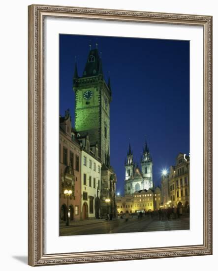 Old Town Hall and Gothic Tyn Church Illuminated at Night in the City of Prague, Czech Republic-null-Framed Photographic Print