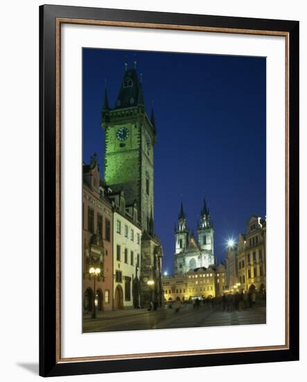 Old Town Hall and Gothic Tyn Church Illuminated at Night in the City of Prague, Czech Republic-null-Framed Photographic Print