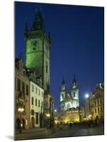 Old Town Hall and Gothic Tyn Church Illuminated at Night in the City of Prague, Czech Republic-null-Mounted Photographic Print
